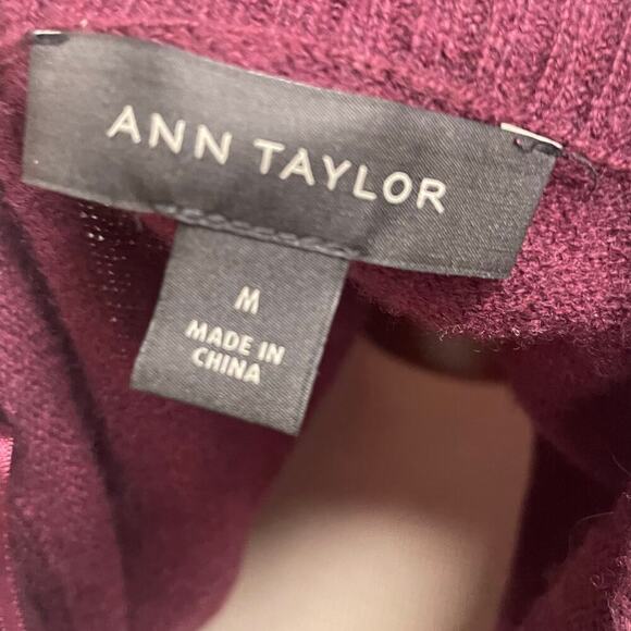 Ann Taylor Wool Cashmere Blend Cardigan Plum Size Medium Sweater Knit Open Front - Picture 3 of 4